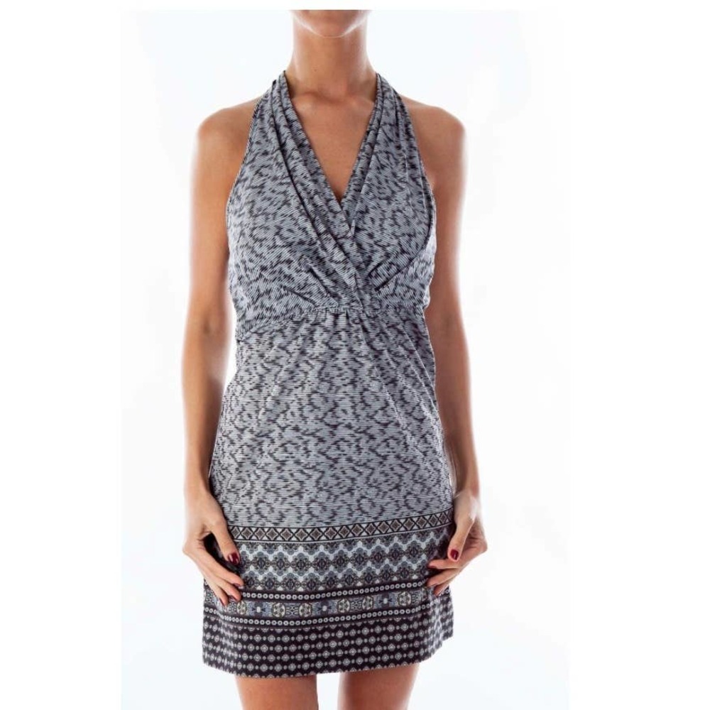 Athleta Black and Gray Printed Halter Mini Dress